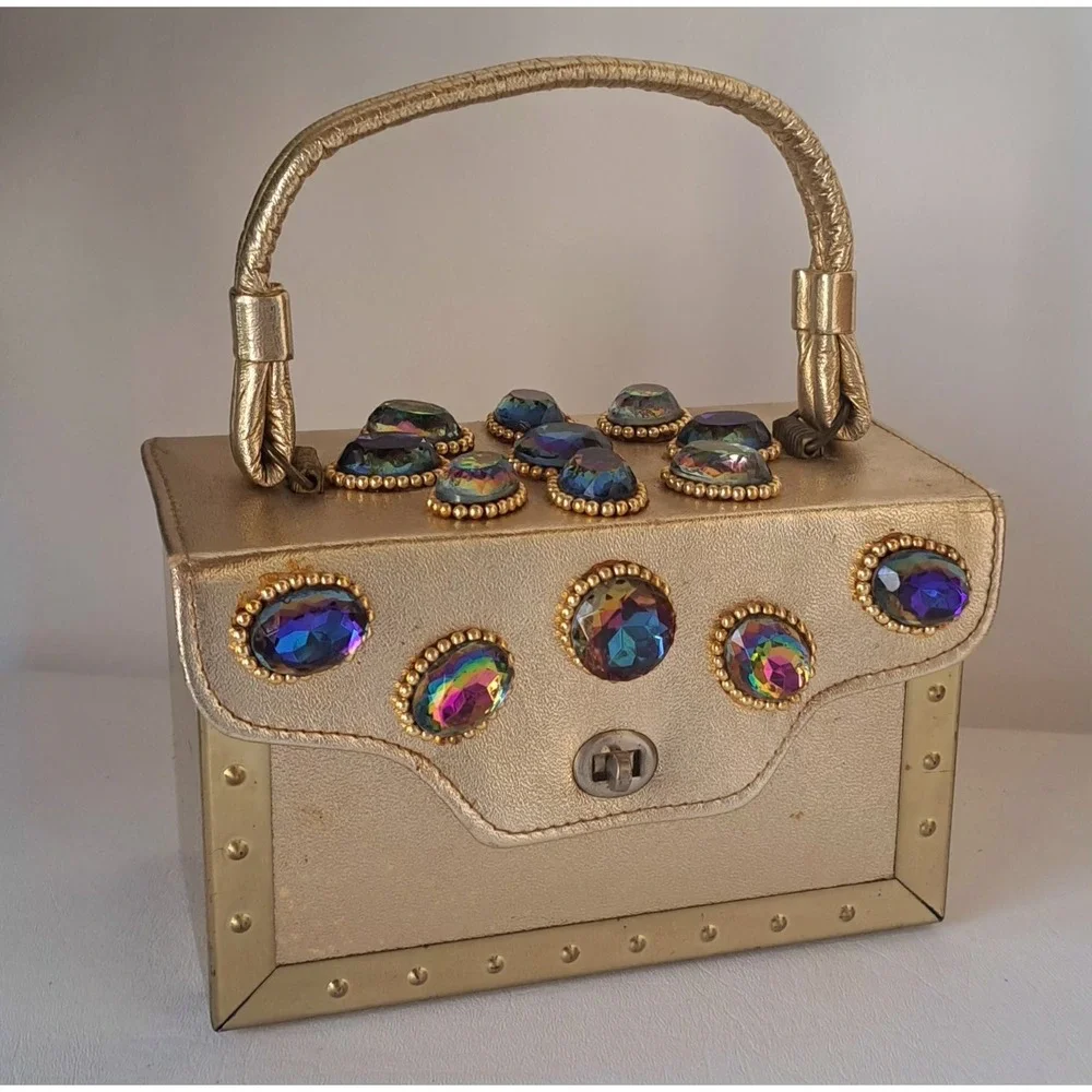 VTG 60s Gold Box Purse Hollywood Glamour